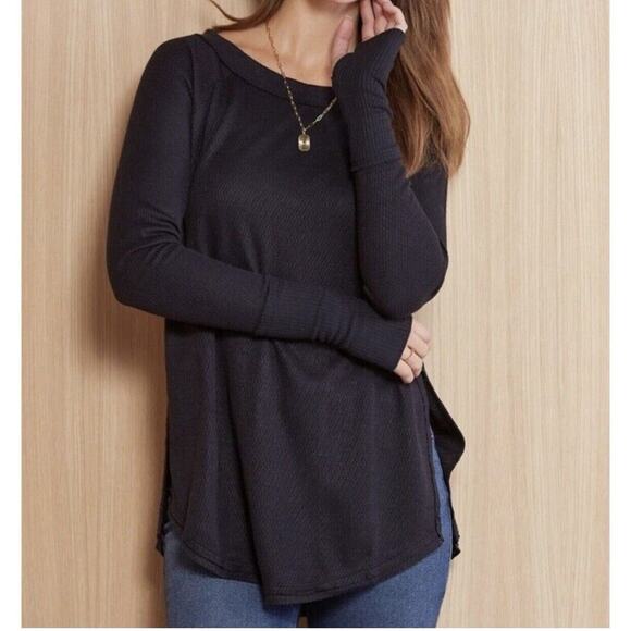 Free People Black Thermal Long Sleeve Top Small NWT - Picture 1 of 9